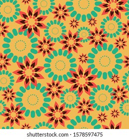 Vector geometric flower 70s retro vintage style seamless pattern background
