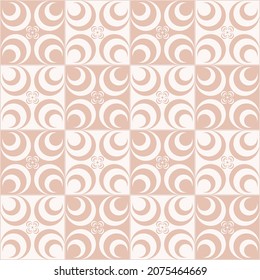 Vector geometric flower shape in grid square random brown cream color. Sino-Portuguese or peranakan tile seamless pattern background. Use for architectural and interior decoration elements.