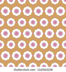 Vector Geometric Flowers in Rose and White seamless pattern background. Perfect for prints, cards, wallpapers, scrapbooking and fabrics.