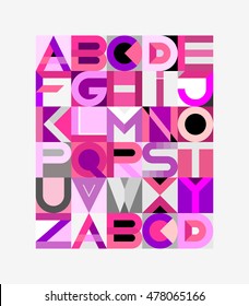 Vector Geometric Font Design. Abstract Art Vector Illustration Featuring The Letters Of The Alphabet. 