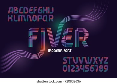 Vector geometric font named "Fiver" made from five gradient color lines