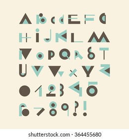 Vector geometric font - simple alphabet in modern style - typography design elements. Hipster modern font. Retro style typeface. Vector uppercase glyphs set.