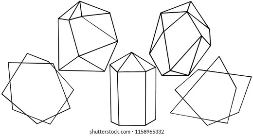 Vector geometric form. Isolated illustration element. Geometric quartz polygon crystal stone mosaic shape amethyst gem.