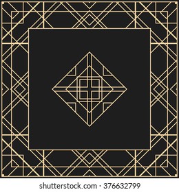 Vector geometric frame in Art Deco style. Square vector abstract element for design. Art Deco border. Light golden vector frame.