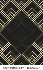 Vector geometric frame in Art Deco style. Light golden card with luxury ornament.