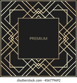 Vector geometric frame in Art Deco style. Square abstract element for design. Light golden lined shape.