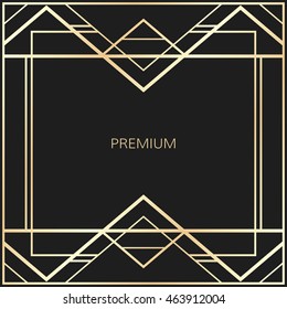 Vector geometric frame in Art Deco style. Square abstract element for design. Light golden lined shape.