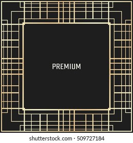 Vector geometric frame in Art Deco style. Square abstract element for design. Light golden lined shape.