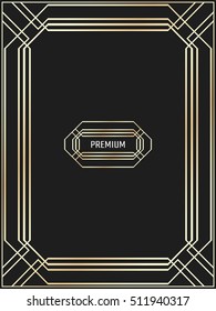 Vector geometric frame in Art Deco style. Rectangle abstract element for design. Light golden lined shape.