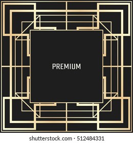 Vector geometric frame in Art Deco style. Square abstract element for design. Light golden lined shape.