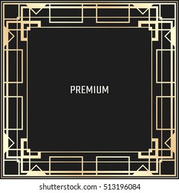 Vector geometric frame in Art Deco style. Square abstract element for design. Light golden lined shape.