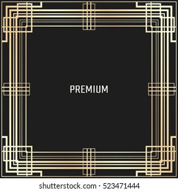 Vector geometric frame in Art Deco style. Square abstract element for design. Light golden lined shape