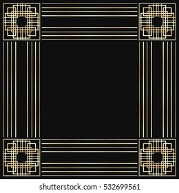 Vector geometric frame in Art Deco style. Square abstract element for design