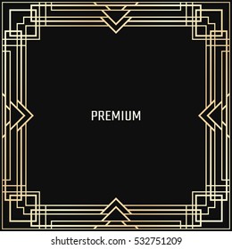 Vector geometric frame in Art Deco style. Square abstract element for design. Light golden lined shape