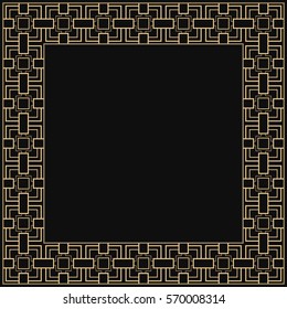 Vector geometric frame in Art Deco style. Rectangle abstract element for design. Black and golden lined shape. Sandblasting ornament