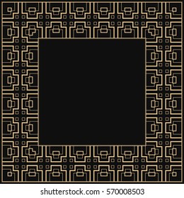 Vector geometric frame in Art Deco style. Rectangle abstract element for design. Black and golden lined shape. Sandblasting ornament