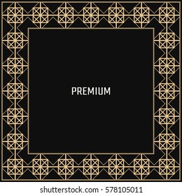 Vector geometric frame in Art Deco style. Square abstract element for design. Light golden lined shape. Sandblasting ornament.
