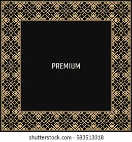 Vector geometric frame in Art Deco style. Square abstract element for design. Light golden lined shape. Sandblasting ornament.