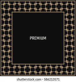Vector geometric frame in Art Deco style. Square abstract element for design. Light golden lined shape. Sandblasting ornament.
