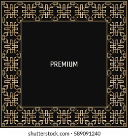Vector geometric frame in Art Deco style. Square abstract element for design. Light golden lined shape. Sandblasting ornament.