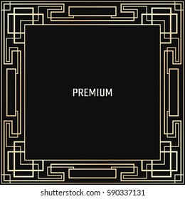 Marco geométrico de Vector en estilo Art Deco. Elemento abstracto cuadrado para el diseño. Forma de forro dorado claro. Adorno de chorro de arena.