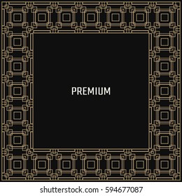 Vector geometric frame in Art Deco style. Square abstract element for design. Light golden lined shape. Sandblasting ornament.
