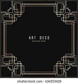 Vector geometric frame in Art Deco style. Square abstract element for design. Light golden lined shape. Sandblasting ornament.