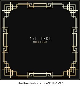 Vector geometric frame in Art Deco style. Square abstract element for design. Light golden lined shape. Sandblasting ornament.