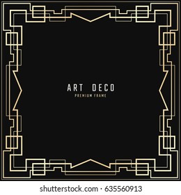 Vector geometric frame in Art Deco style. Square abstract element for design. Light golden lined shape. Sandblasting ornament.
