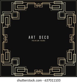 Vector geometric frame in Art Deco style. Square abstract element for design. Light golden lined shape. Sandblasting ornament.