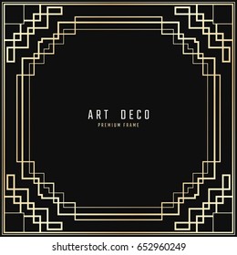 Vector geometric frame in Art Deco style. Square abstract element for design. Light golden lined shape. Sandblasting ornament.