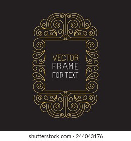 Vector geometric frame with copy space for text in trendy mono line style - art deco monogram design element in golden and black color