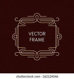 Vector geometric frame with copy space for text in mono line style. Golden and brown color.