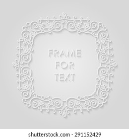 Vector geometric frame with copy space for text in trendy mono line style. Elegant light relief frame on a light gray background