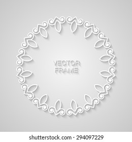 Vector geometric frame with copy space for text in trendy mono line style. Elegant light relief frame on a light gray background