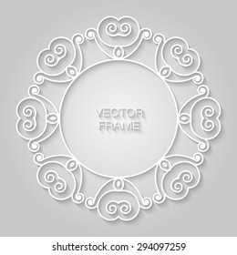 Vector geometric frame with copy space for text in trendy mono line style. Elegant light relief frame on a light gray background