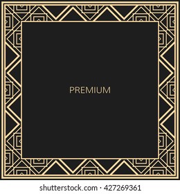 Vector geometric frame in ethnic style. Square abstract element for design. Light golden frame.
