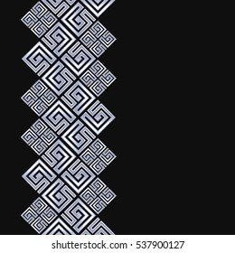 Vector geometric frame in greek style. Seamless border for design. Black and silver background with meander ornament. Greece pattern