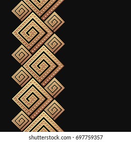 Vector geometric frame in greek style. Seamless border for design. Black and golden background with meander ornament. Greece pattern.