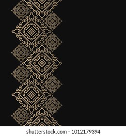 Vector geometric frame in luxury style. Seamless border for design. Black and golden background with heraldic ornament.