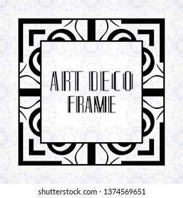 Vector geometric frame in modern art deco style. Rectangle vector abstract element for design of badge, logo, label, invitation and packaging of luxury products. Vintage luxury background