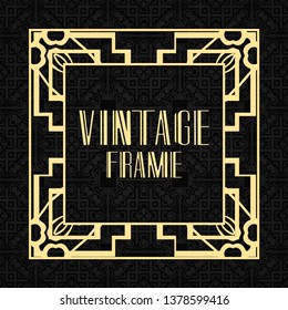 Vector geometric frame in modern art deco style. Rectangle vector abstract element for design of badge, logo, label, invitation and packaging of luxury products. Vintage luxury background