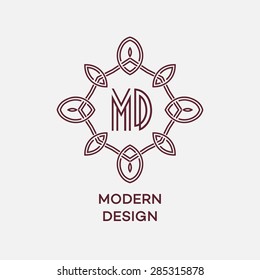 Vector geometric frame in mono line style. Monogram design element. Vector illustration EPS 10