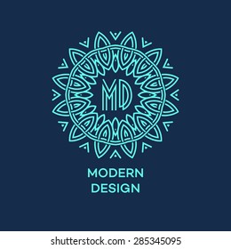 Vector geometric frame in mono line style. Monogram design element. Vector illustration EPS 10