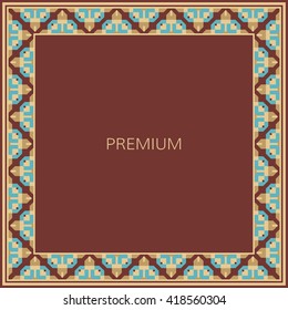 Vector geometric frame oriental style. Square vector border for design.
