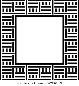 Vector geometric frame with place for text.  Abstract strong geometrical background. Simple precise geo pattern of straight lines on white background. Black and white digital graphic. Striped texture
