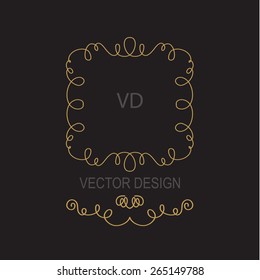 Vector Geometric frame in trendy mono line style. Gold Color