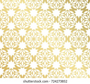 Vector geometric golden seamless pattern on white background, flower of life shapes.