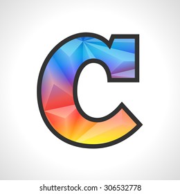 Vector Geometric Gradient Design Triangular Polygonal Font. Children letter C