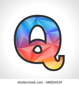 Vector Geometric Gradient Design Triangular Polygonal Font. Children style Letter Q